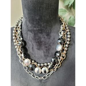 Women's Multi Layer Beaded Chain Statement Necklace With Lobster Clasp Lock
